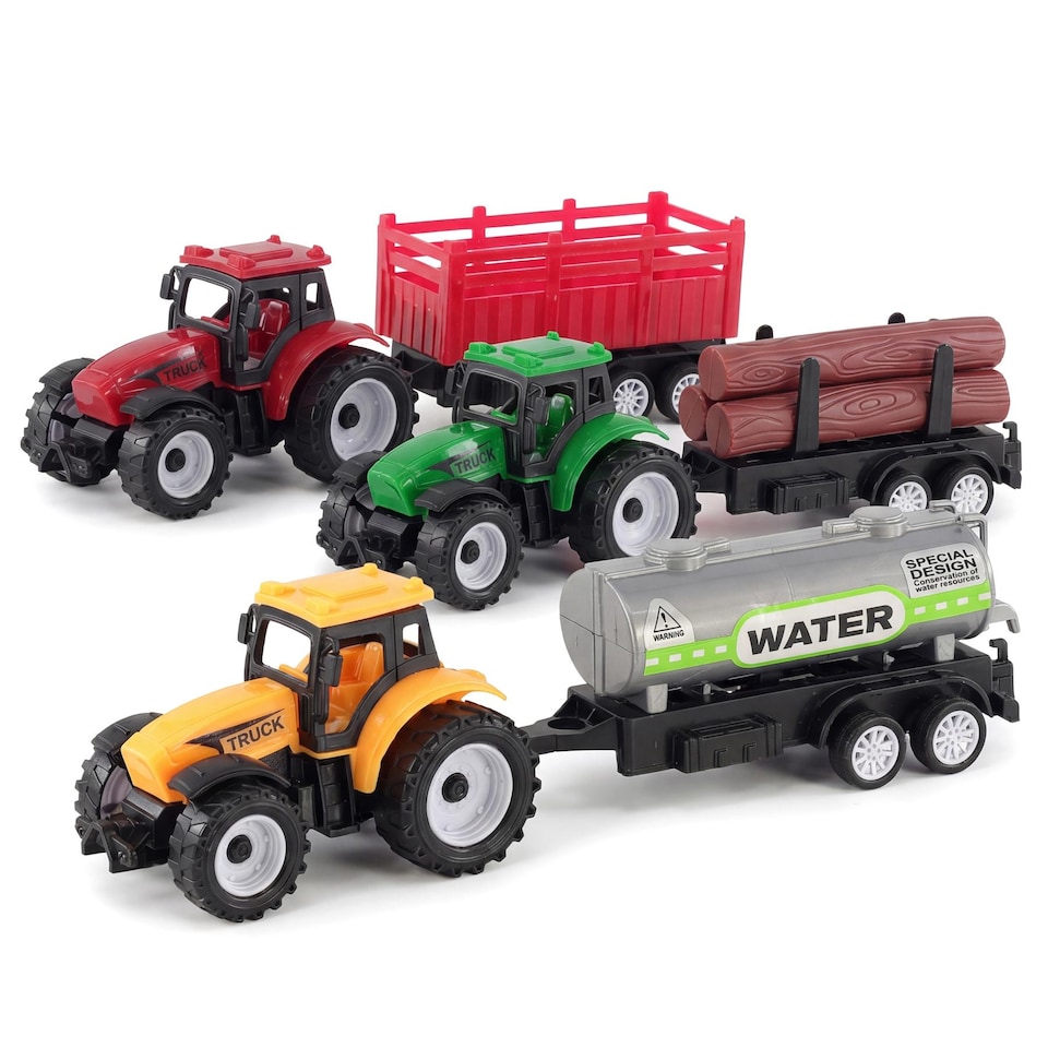 image 1 of The Magic Toy Shop Farm Tractor Trailer Toy Set Durable Plastic Playset for Kids Fun