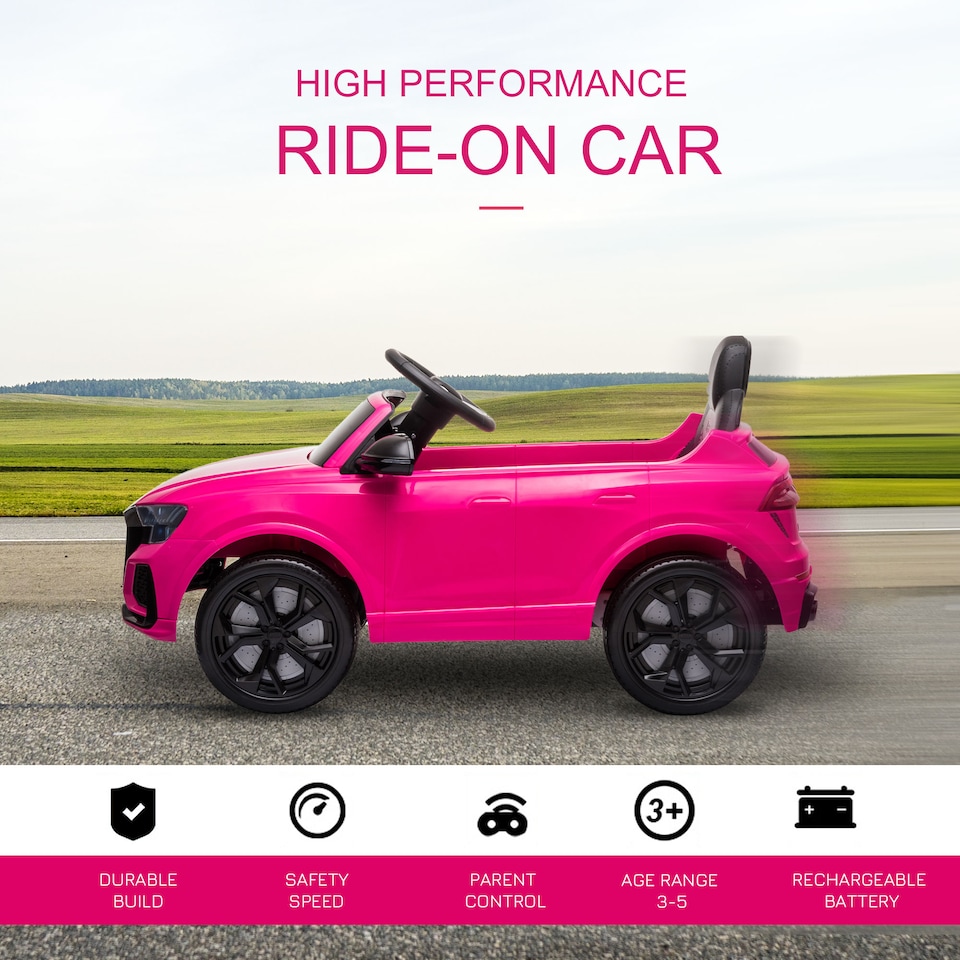 image 1 of HOMCOM Audi RS Q8 Licensed Electric Car for Kids, 6V Kids' Electric Ride on with Remote Control, 7Ah Big Battery, Lights Bluetooth, Music USB, for 3-5 Years Old, Pink