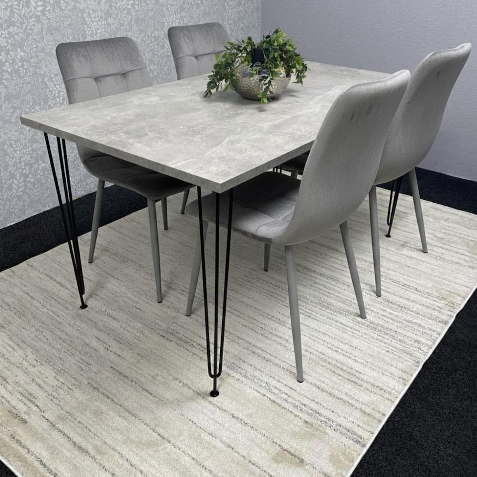 image 1 of Dining Table With 4 Chairs Modern Grey Dining Table Set With 4 Grey Velvet Chairs Dining Room Furniture