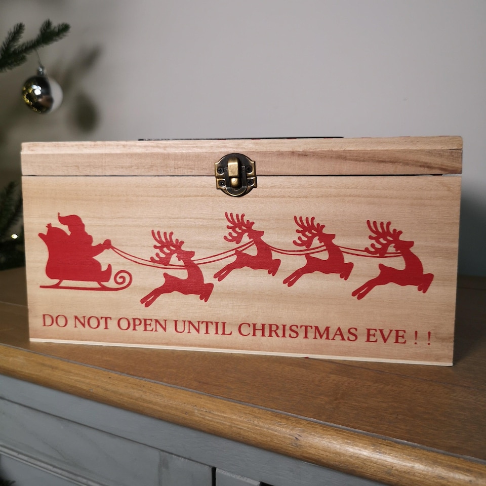 image 1 of 30cm Wooden Christmas Eve Gift Box with Personalisable Name Plate