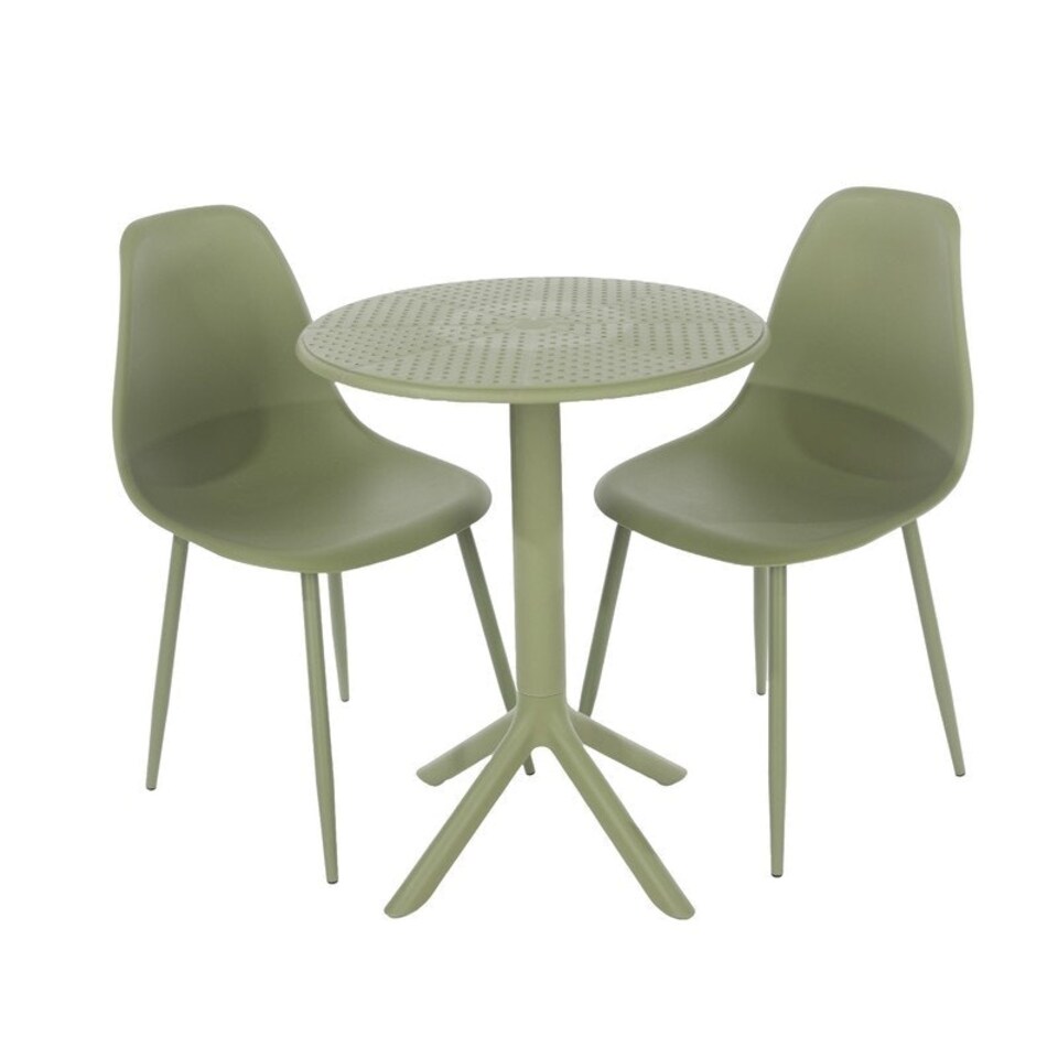 image 1 of Rimini Cala Outdoor Grade Bistro Table and 2 Chair Set - Plastic/Metal - L60 x W60 x H82 cm - Moss Green - Partially Assembled
