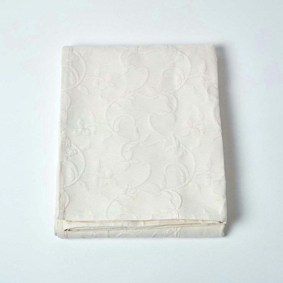 image 1 of Homescapes Cream Cotton Rich Floral Metelassé Pattern Bedspread - Double | Cream