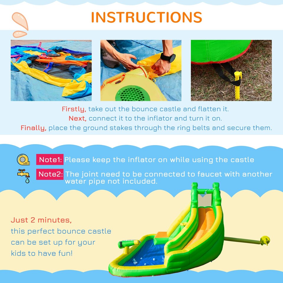 image 1 of Outsunny Kids Bouncy Castle with Slide Pool Basket Gun Climbing Wall W/ Blower