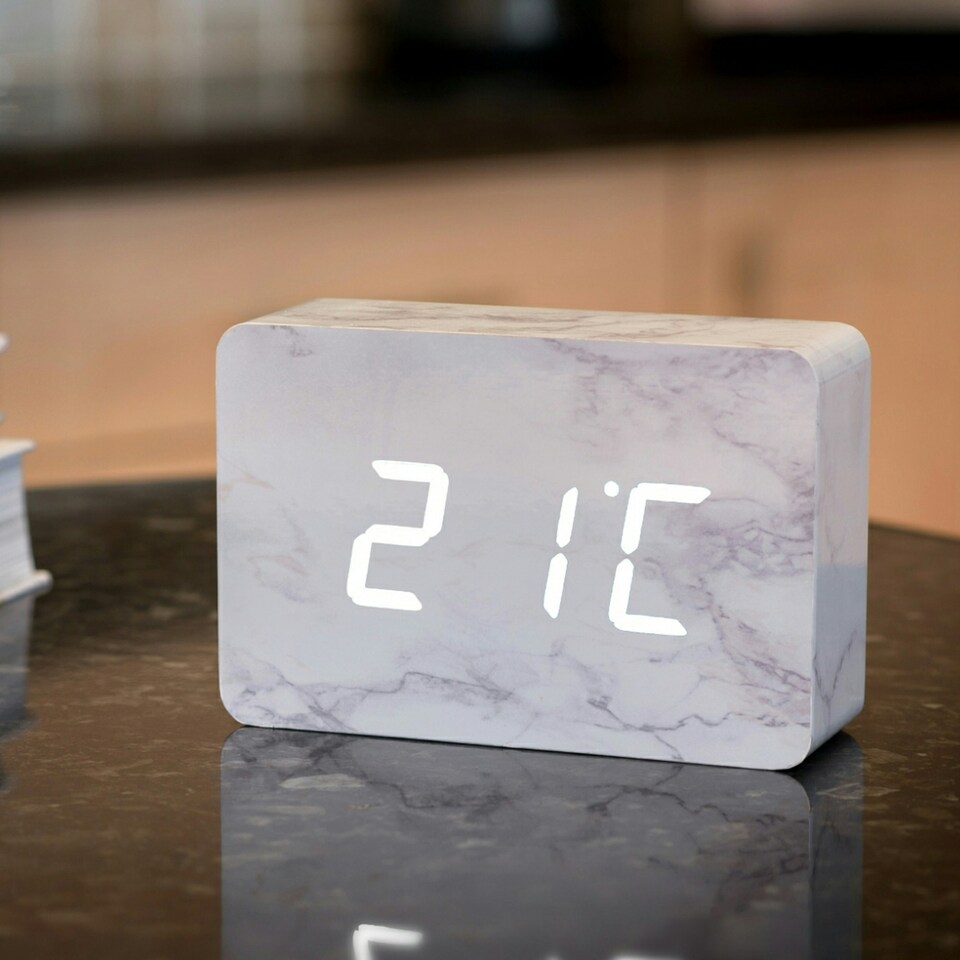 image 1 of Gingko Design Brick Click Clock Marble with White LED
