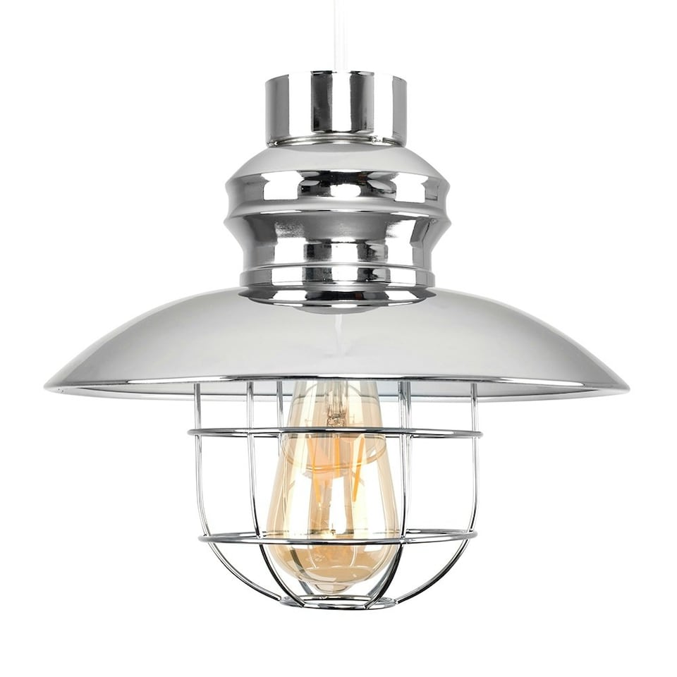 image 1 of ValueLights Penglai Silver Ceiling Pendant Shade and B22 Pear LED 4W Warm White 2700K Bulb