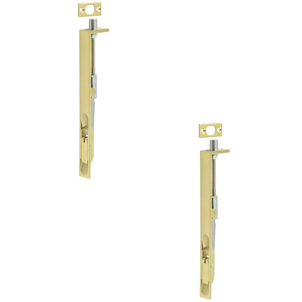 2 PACK Premium Stainless Steel Flush Bolts in Satin Brass - 203mm x 20mm Square Forend