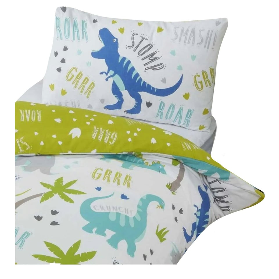 image 1 of Rapport Childrens/Kids Roarsome Dinosaur Duvet Cover Set - White/Green/Blue - Single