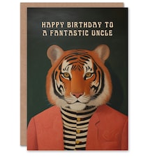 Fantastic Uncle Dapper Tiger Cool Hipster Fashion Fun Birthday Card