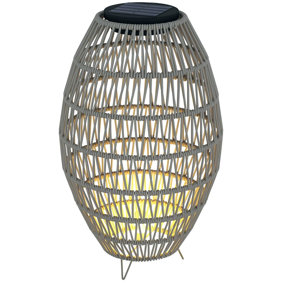 image 1 of Outsunny Rattan Solar Lamp, Auto On/Off Garden Lantern, Grey Grey