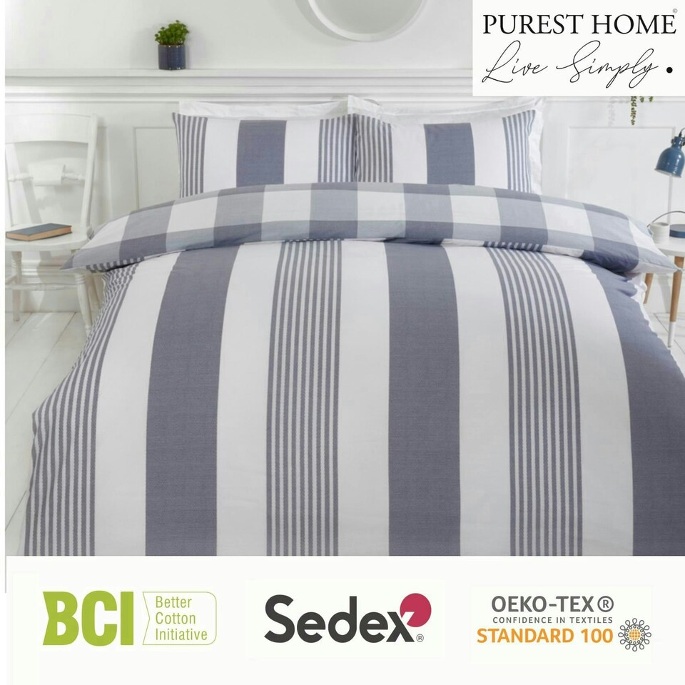 image 1 of Chambray Stripe Duvet Cover Set - King