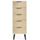 image 3 of Oak and Matt White Narrow Chest of Drawers (5 Drawers)