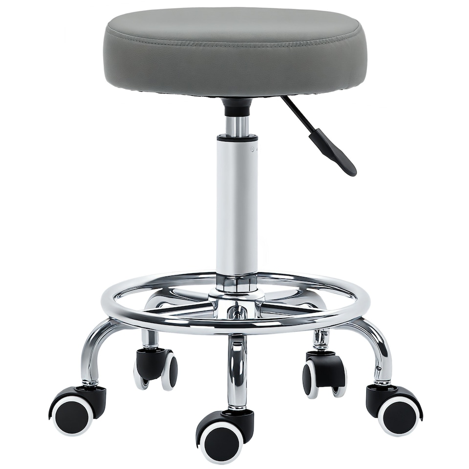 image 1 of Vinsetto Round Rolling Stool, PU Leather Height Adjustable Stool Chair with Wheels and Swivel Seat for Salon, Massage, Spa, Home Kitchen, Grey