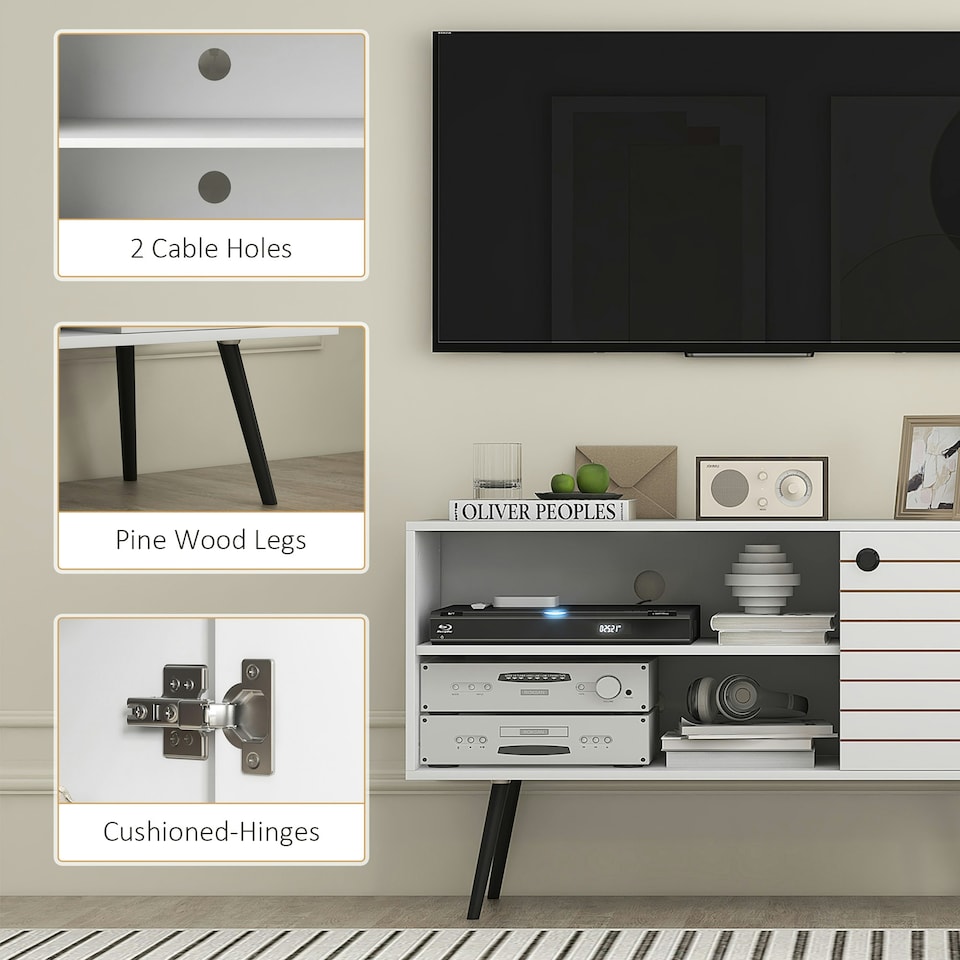image 1 of HOMCOM TV Unit for 50" TVs with 2 Open Shelves, Door and 2 Cable Holes