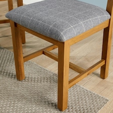 Pair Of High Backed Dining Chairs Checked Seat Solid Oak Legs Fully Assembled Grey | Cross Back