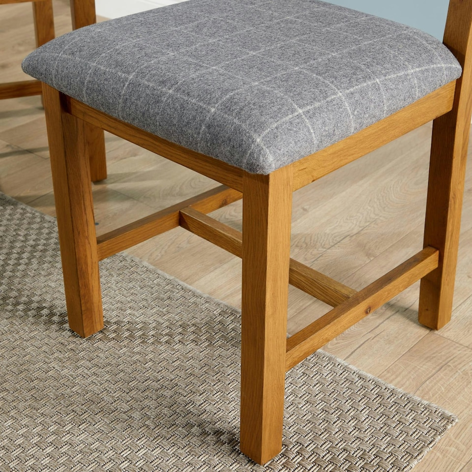 image 1 of Pair Of High Backed Dining Chairs Checked Seat Solid Oak Legs Fully Assembled Grey | Cross Back