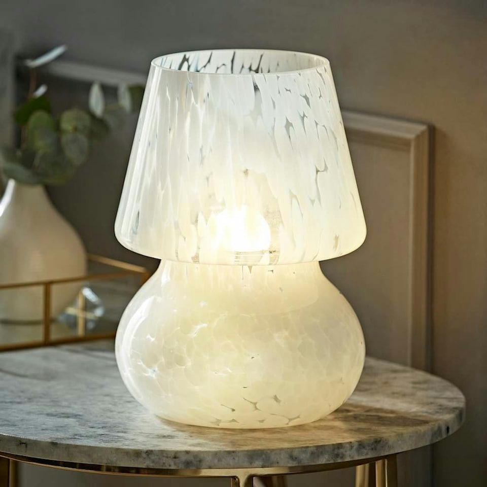 image 1 of ValueLights Beau White Confetti Glass Table Lamp Tapered Lampshade Bedside Light - Bulb Included