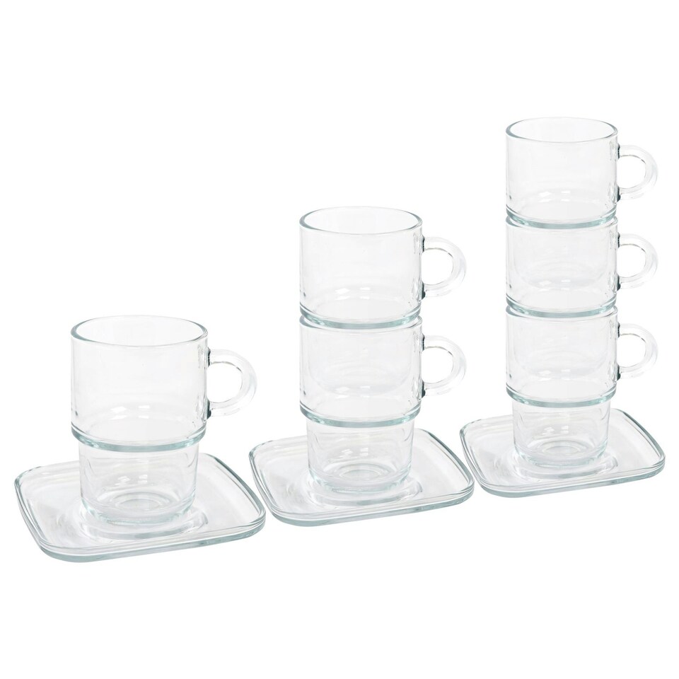 image 1 of LAV Cozy Stacking Glass Coffee Cups & Saucers 12pc Set - 350ml Clear