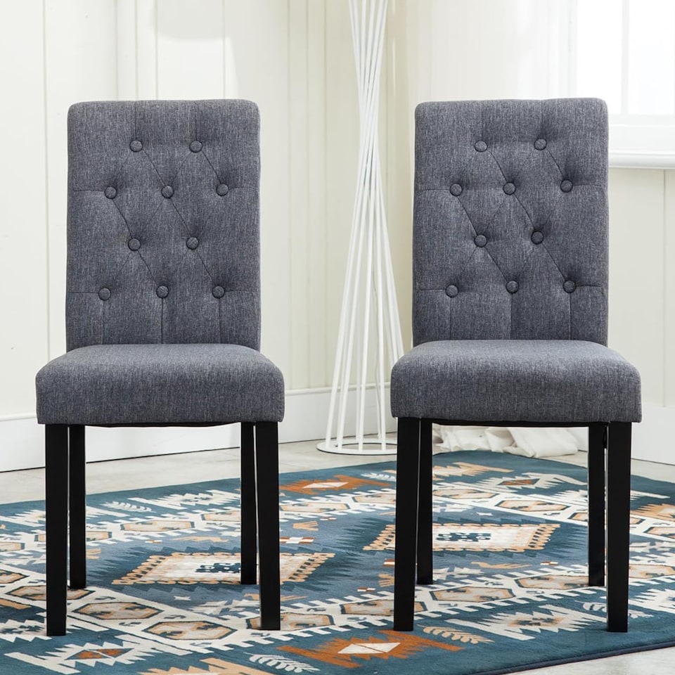 image 1 of MCC Direct Set of 2 Fabric Linen Button Back Kitchen Dining Chairs
