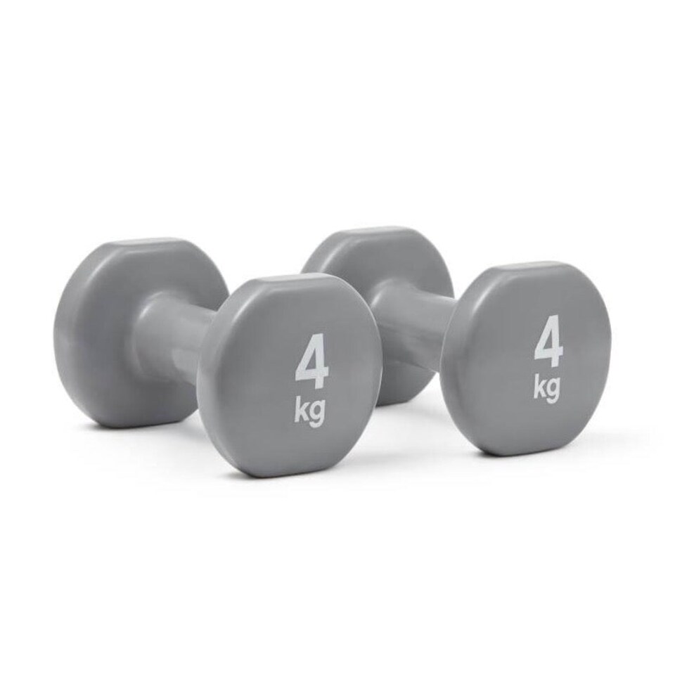 image 1 of Reebok 4kg Vinyl-Coated Dumbbell Pair - Cast Iron Core, Anti-Roll (Grey) | Multi | Grey | One Size