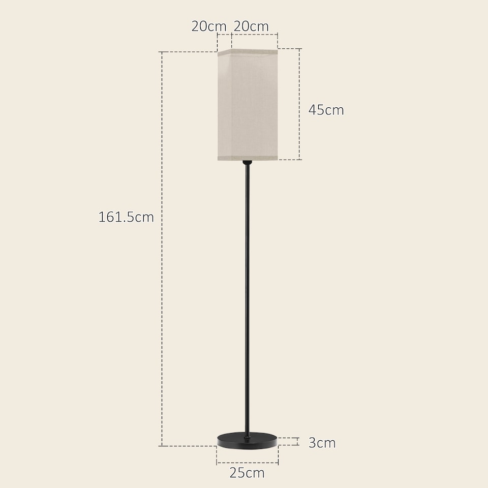 image 1 of HOMCOM Floor Lamp, Modern Standing Lamp with Linen Shade, Black