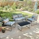 image 2 of Black Metal 4 Piece Garden Set Padded Cushion Glass Tabletop Outdoor Furniture