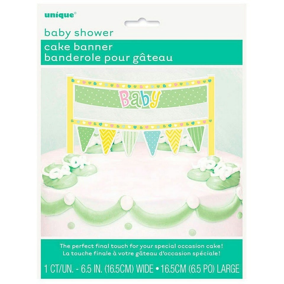 image 1 of Unique Party Banner Baby Shower Cake Topper - Yellow/Green - One Size