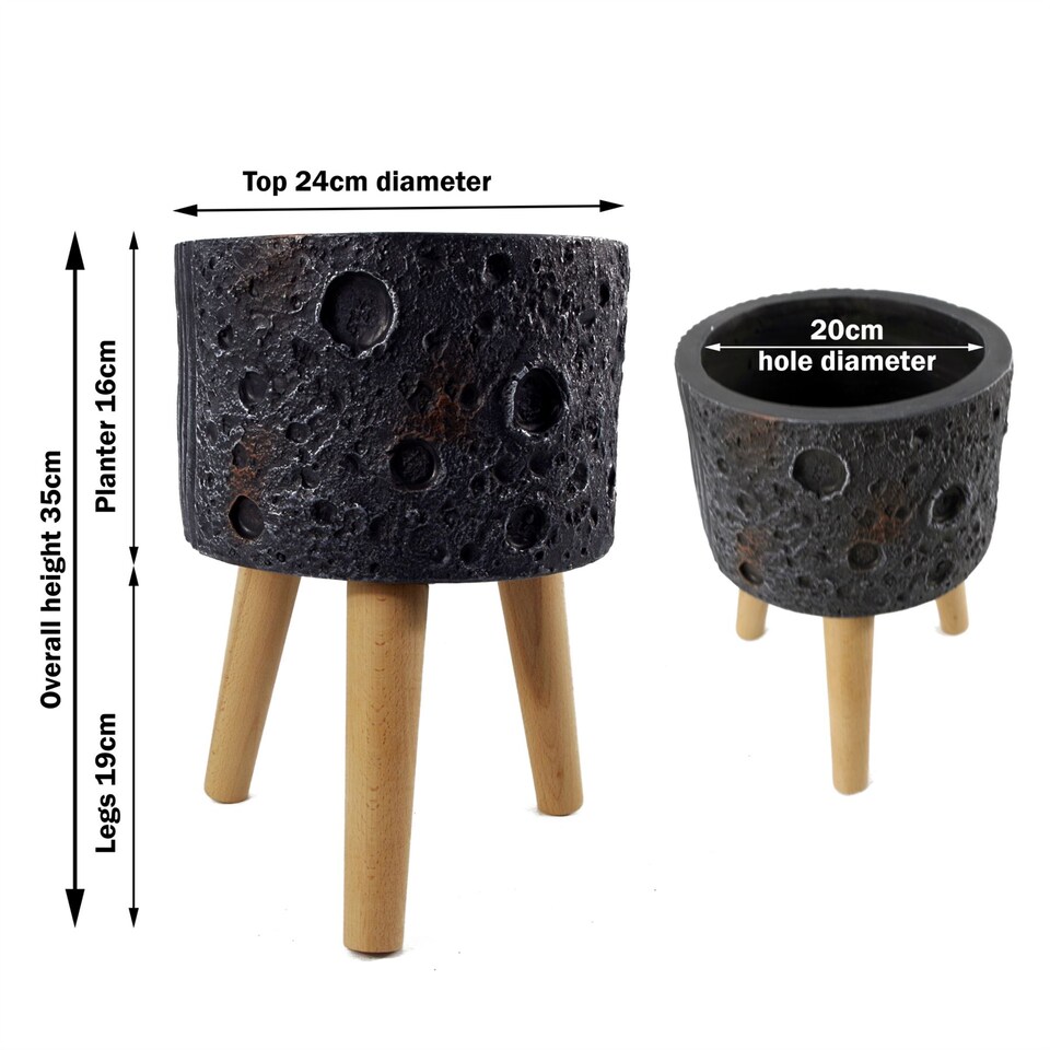 image 1 of Moon Black Planter with Stand | Black