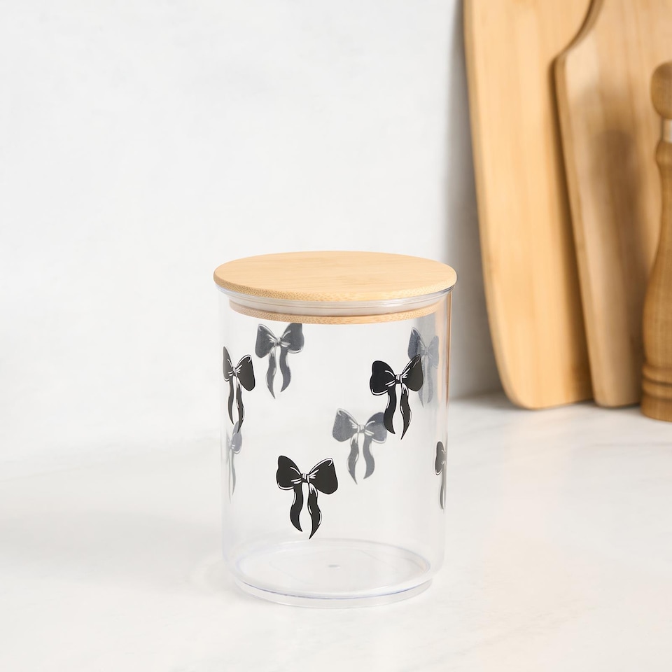 image 1 of OHS Bows Food Container Airtight Bamboo Lid Kitchen Storage Jar | Clear | Black - S | Small