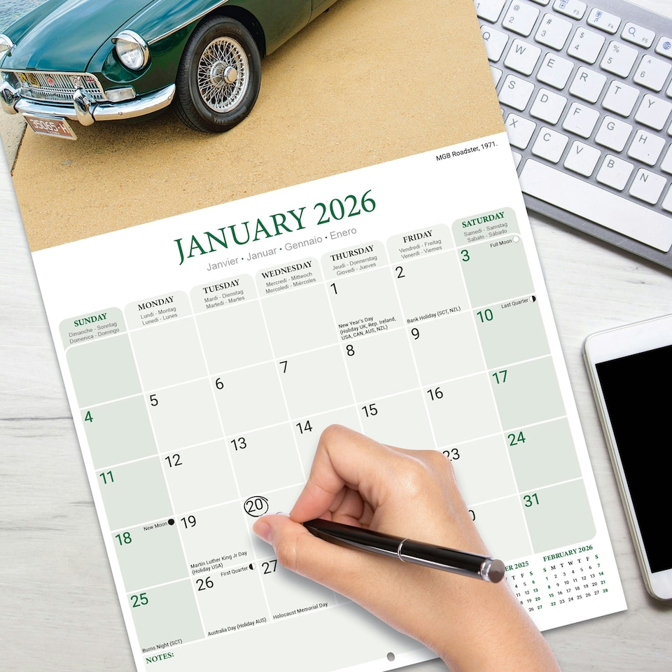image 1 of MG 2026 Calendar | Square Wall Calendar | Car Enthusiast Gift | Plastic Free Packaging | by Avonside Publishing