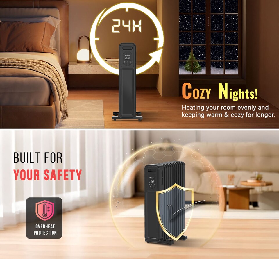 image 1 of 2300W Oil Filled Radiator with Remote Control Black