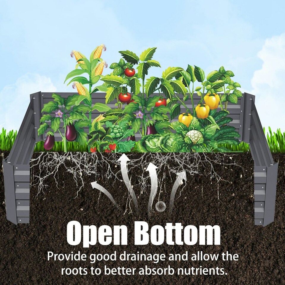 image 1 of Living and Home Galvanized Steel Square Raised Garden Bed- Grey- 100cm W x 100cm D x 30cm H | Grey