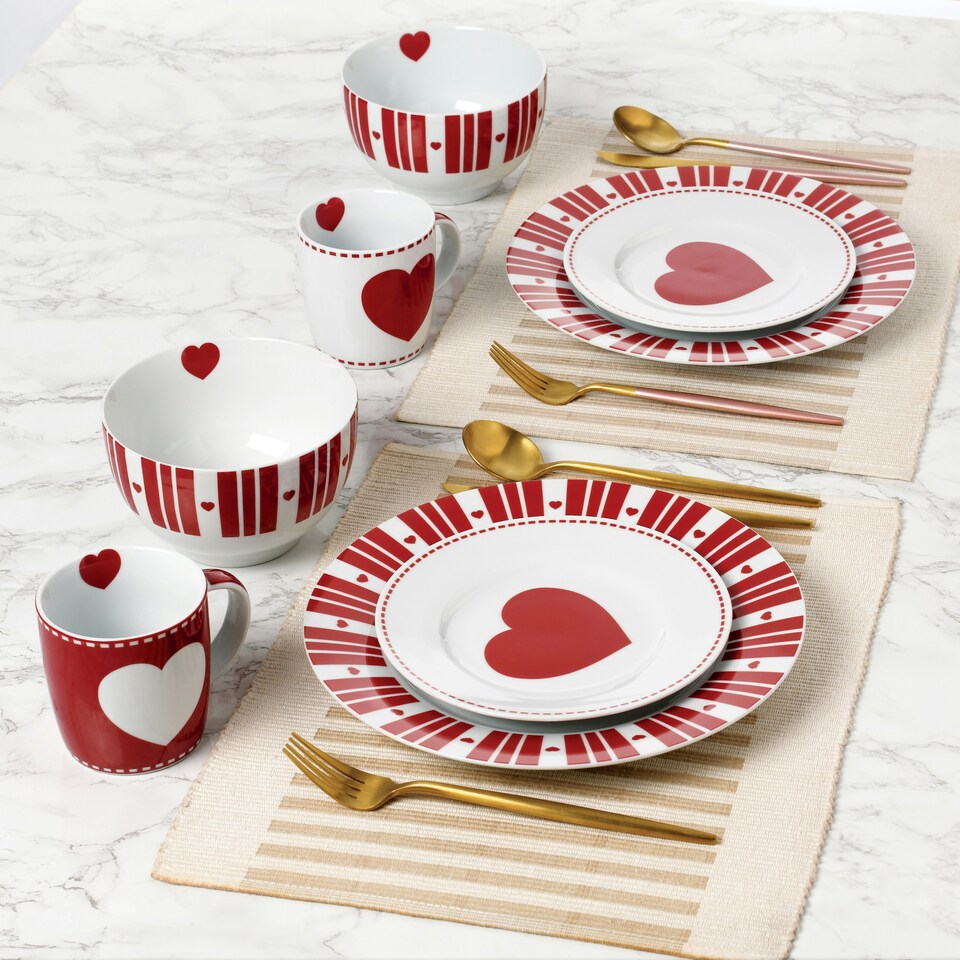 image 1 of 16pc Nordic Red Heart Dinner Set