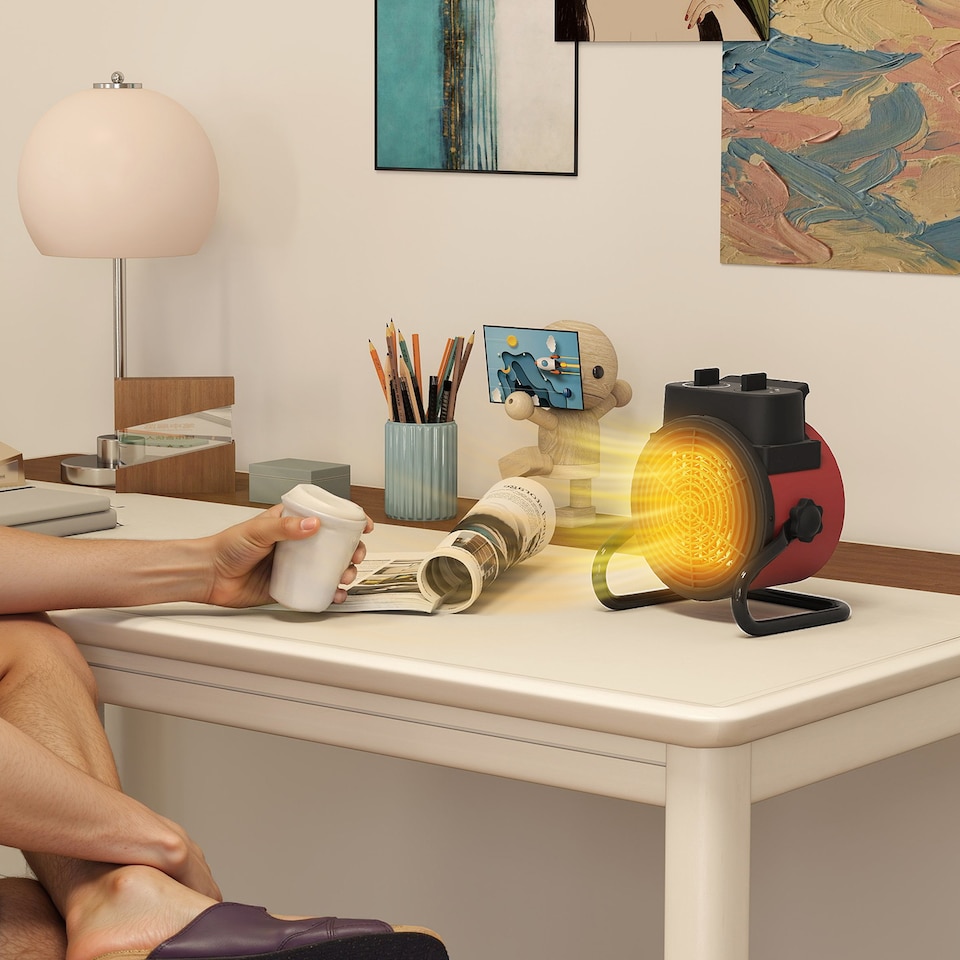 image 1 of HOMCOM Ceramic Space Heater, 2000W Portable Fan Electric Heater with 3 Modes, Adjustable Thermostat, Handle, Overheat Protection, Low Energy for Bedroom, Red | Red