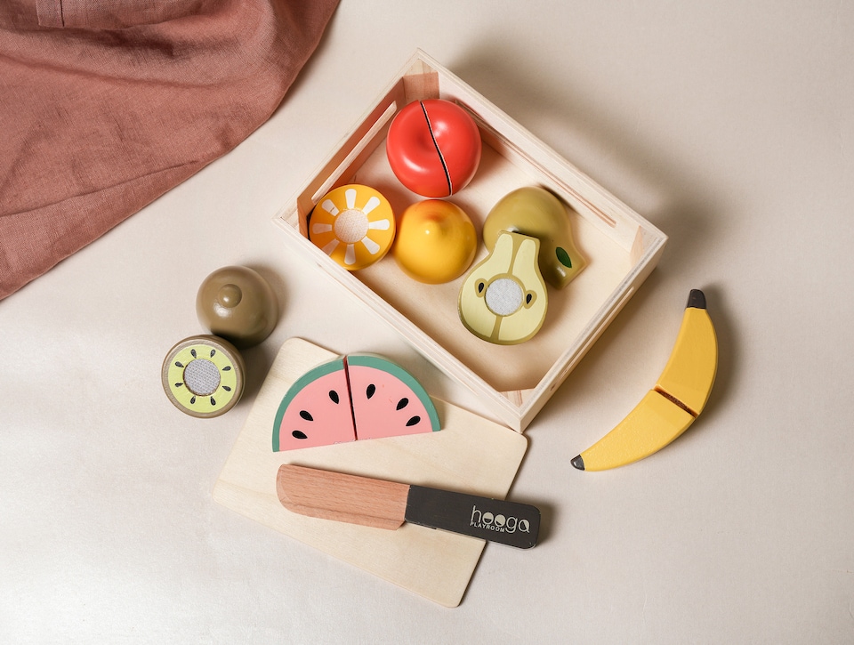 image 1 of Hooga Playroom Chopping Play Food - Wooden Play Fruit