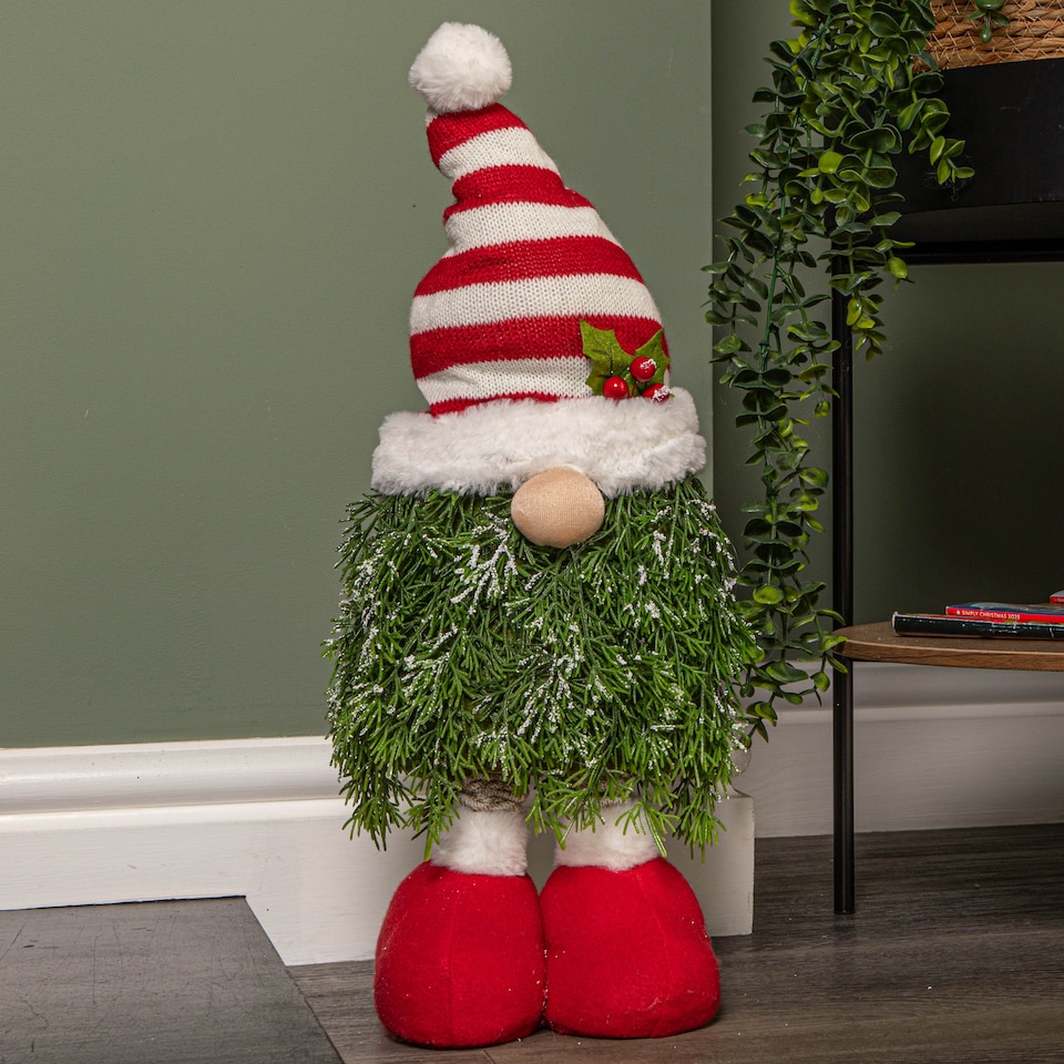 image 1 of 76cm Red and White Christmas Tree Standing Gonk with Striped Hat and Extendable Legs