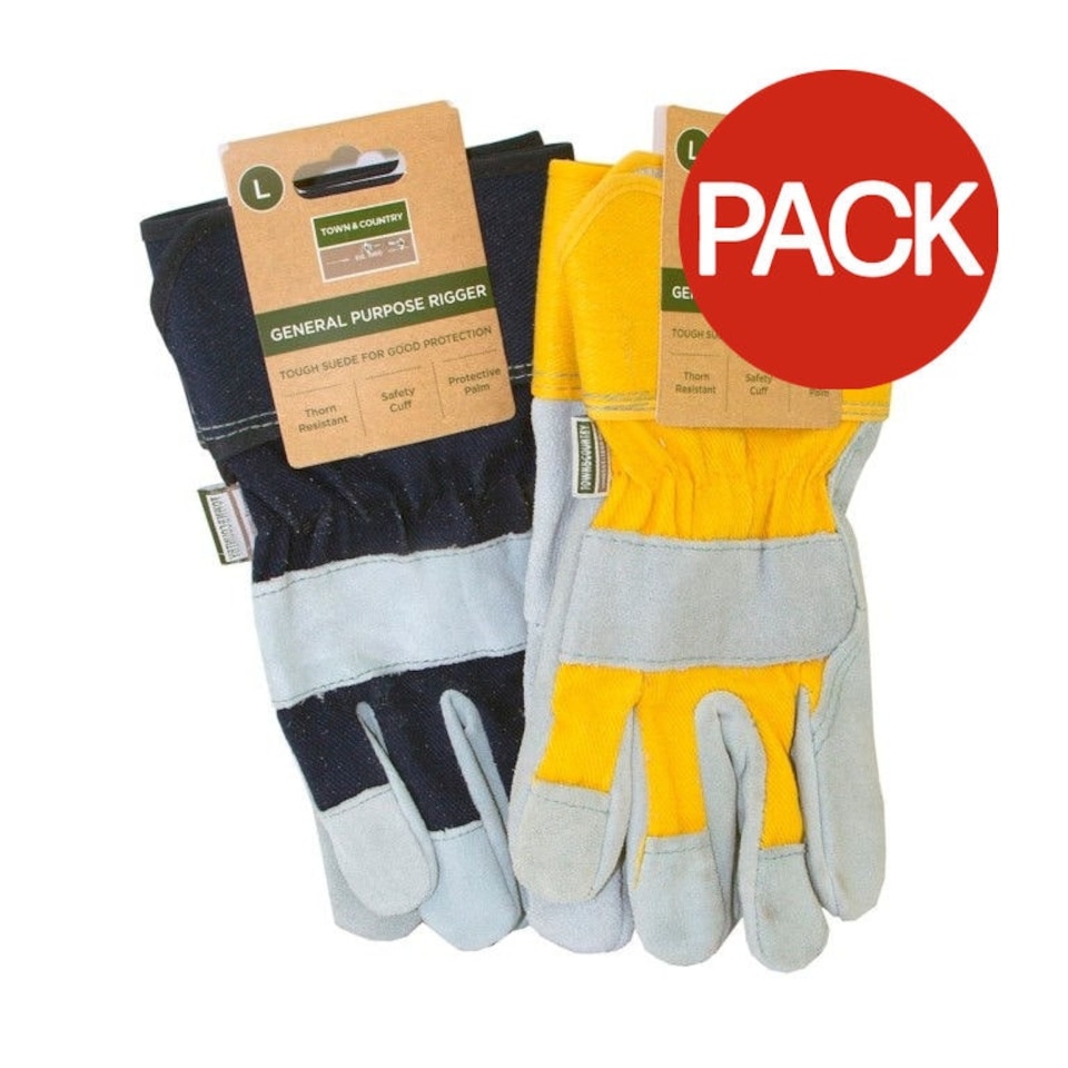 Town & Country Unisex Adult Suede Rigger Gloves (Pack of 2) - Yellow/Navy/Grey - One Size