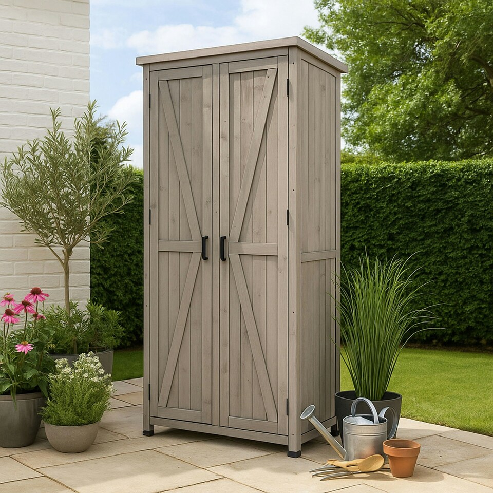 image 1 of Tall Garden Wooden Storage Shed Grey
