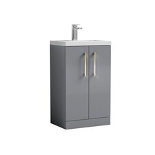 Balterley Level Compact Bathroom Cloakroom Vanity Basin Unit with Ceramic Basin, Handles | Grey | Satin Grey | 840 x 510 x 360mm