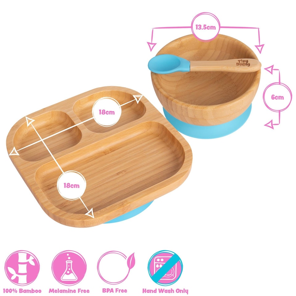 image 1 of Tiny Dining Children's Bamboo Suction Dinner Set - Yellow