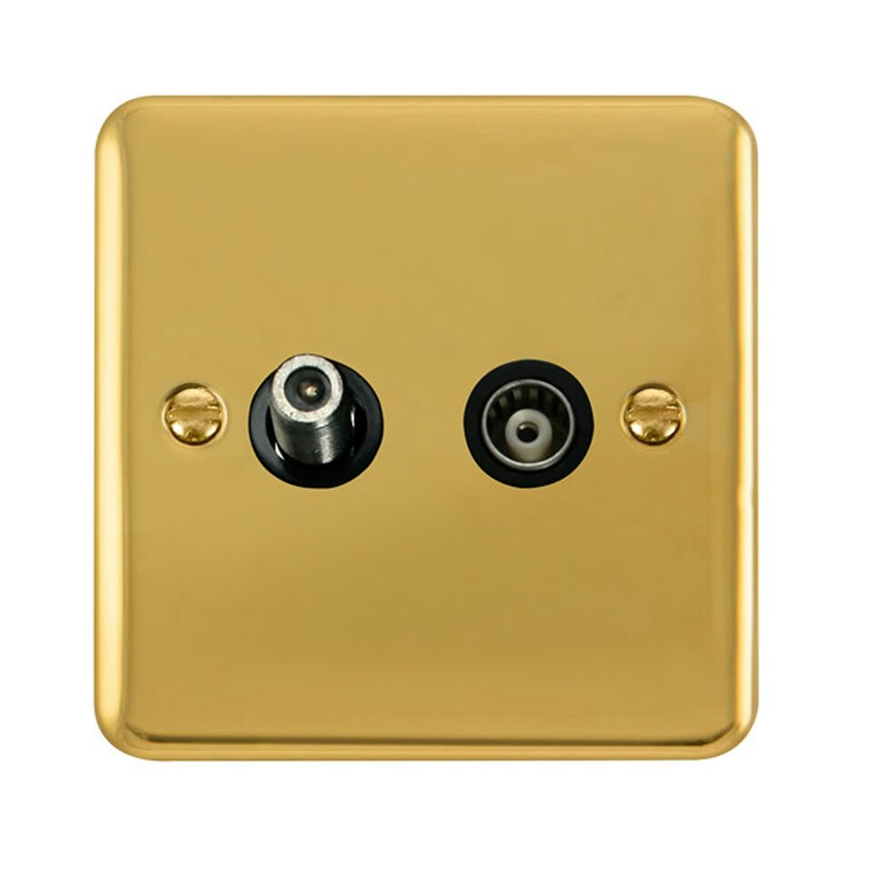 SE HOME Curved Polished Brass Satellite And Isolated Coaxial 1 Gang Socket Black | Polished Brass