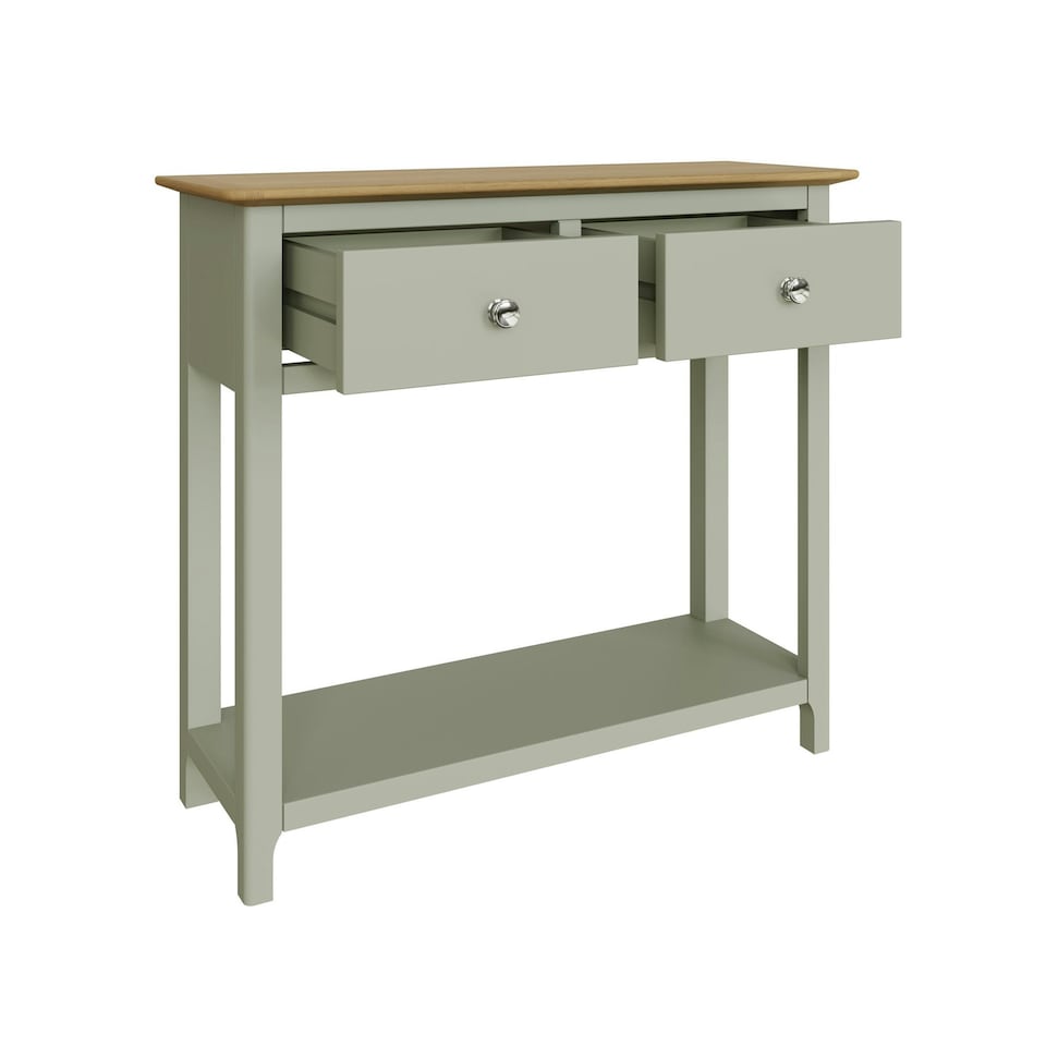 image 1 of Taberno Oak 2 Drawer Console Hallway Table Sage Green Green