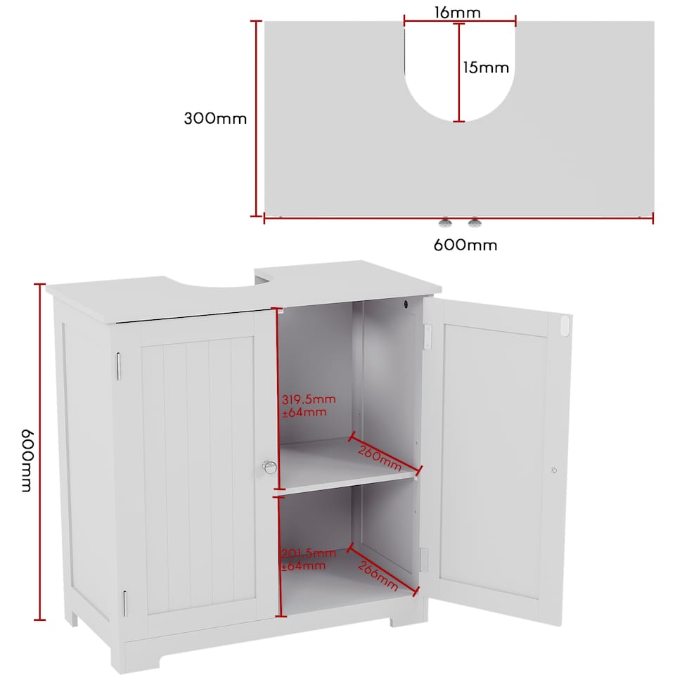 image 1 of Bath Vida Priano 2 Door Under Sink Freestanding Bathroom Cabinet, White | White | 1