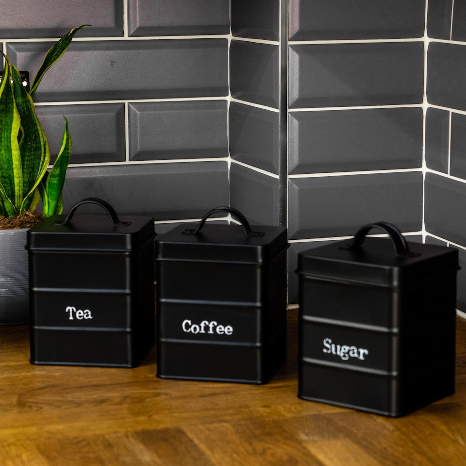 image 1 of Harbour Housewares Vintage Metal Kitchen Coffee Canister - Black