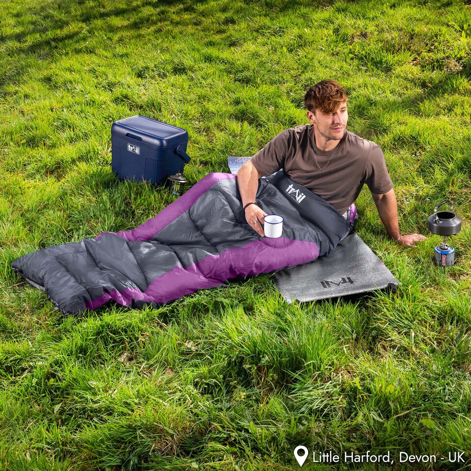 image 1 of Adult Sleeping Bag 3 Season Single Person Warm Hood Carry Bag Trail Alpine 251 | Purple | Single | 1