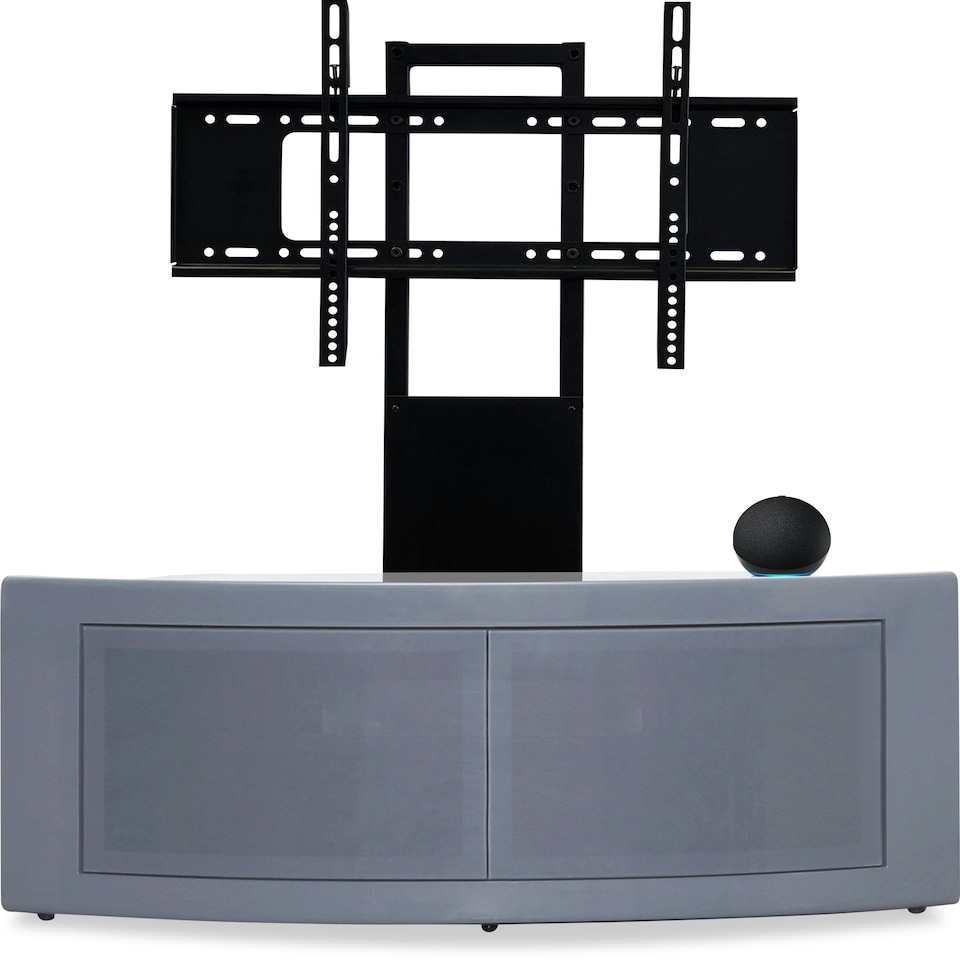 image 1 of Centurion Supports PANGEA Grey Beam-Thru Curved True-Corner 32"-50" TV Cabinet with Mounting Arm Grey