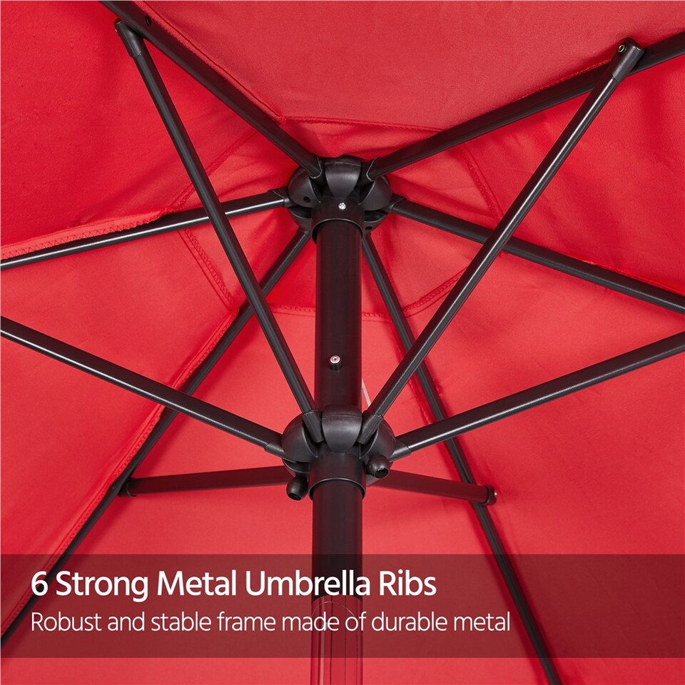 image 1 of Yaheetech 230 cm Patio Umbrella with 6 Ribs Push Button Tilt and Crank-Red