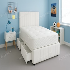 White Plush 3ft Single Divan Bed Set Headboard & Footboard - No Drawers