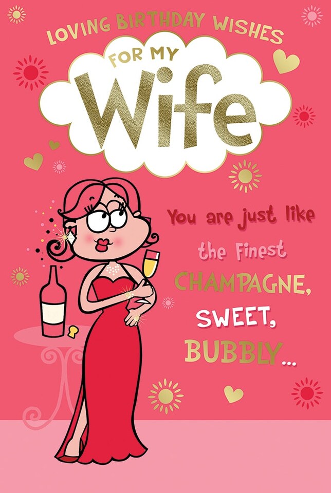 image 1 of Loving Birthday Wishes For My Wife Lady with Champagne Design Witty Words Card