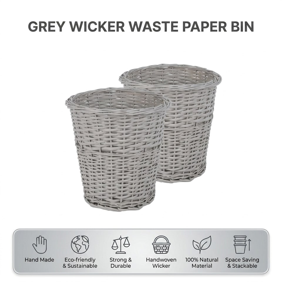 image 1 of Wickerfield 9L Round Wicker Waste Paper Basket Bin for Home Office and Bedroom
