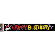 Unique Party Pirate Fun Foil Happy Birthday Banner - Black/Red/Yellow - One Size